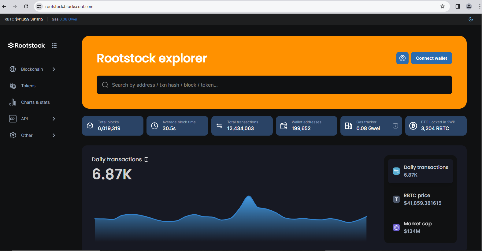 Roostock blockscout page